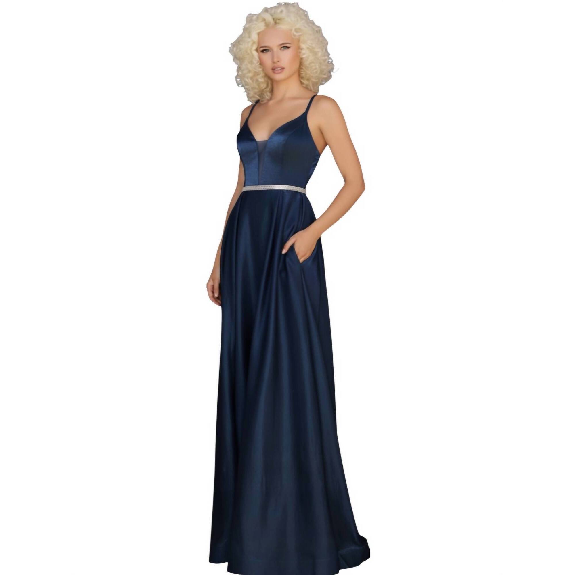 New Clarisse V-Neck Sleeveless Maxi Dress In Navy